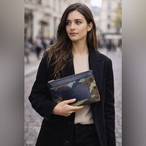 Alexander Wang Camouflage Zip Pouch Clutch Leather Trim Tech Travel Bag